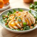 Salade van gerookte kip met sinaasappeldressing
