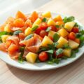 Salade van gerookte zalm met fruit