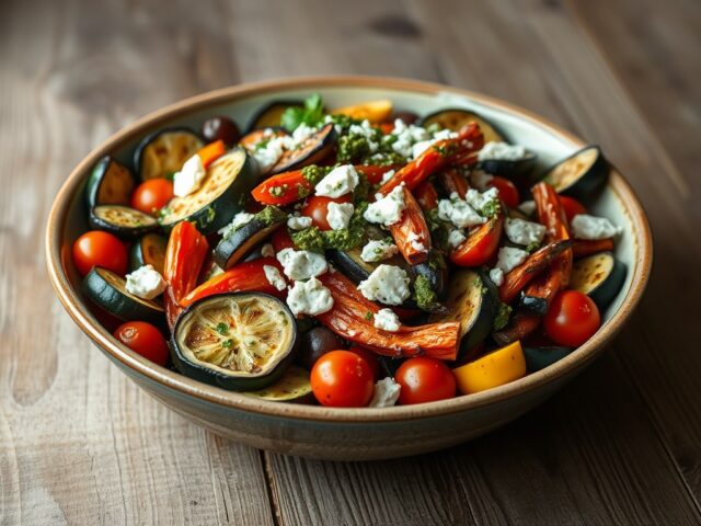 Salade van geroosterde groenten met kerstomaat