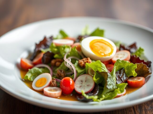 Salade van jonge blaadjes,radijs en kwarteleitjes