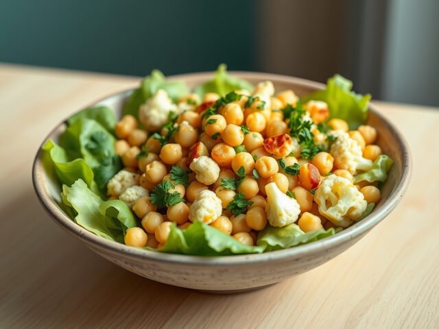 Salade van kikkererwten en bloemkool