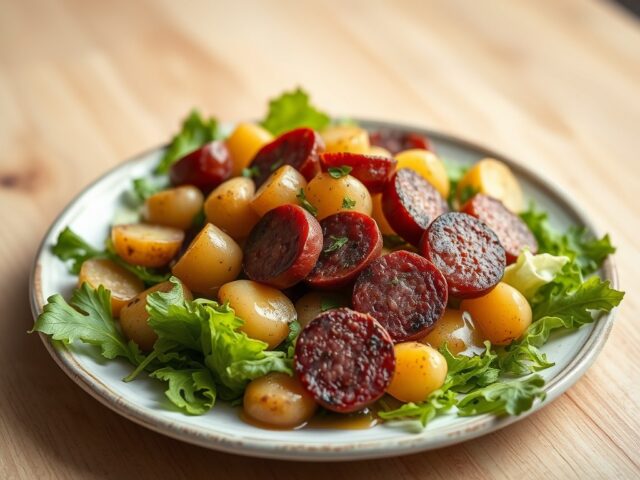 Salade van kleine aardappelen, bloedworst en witloof