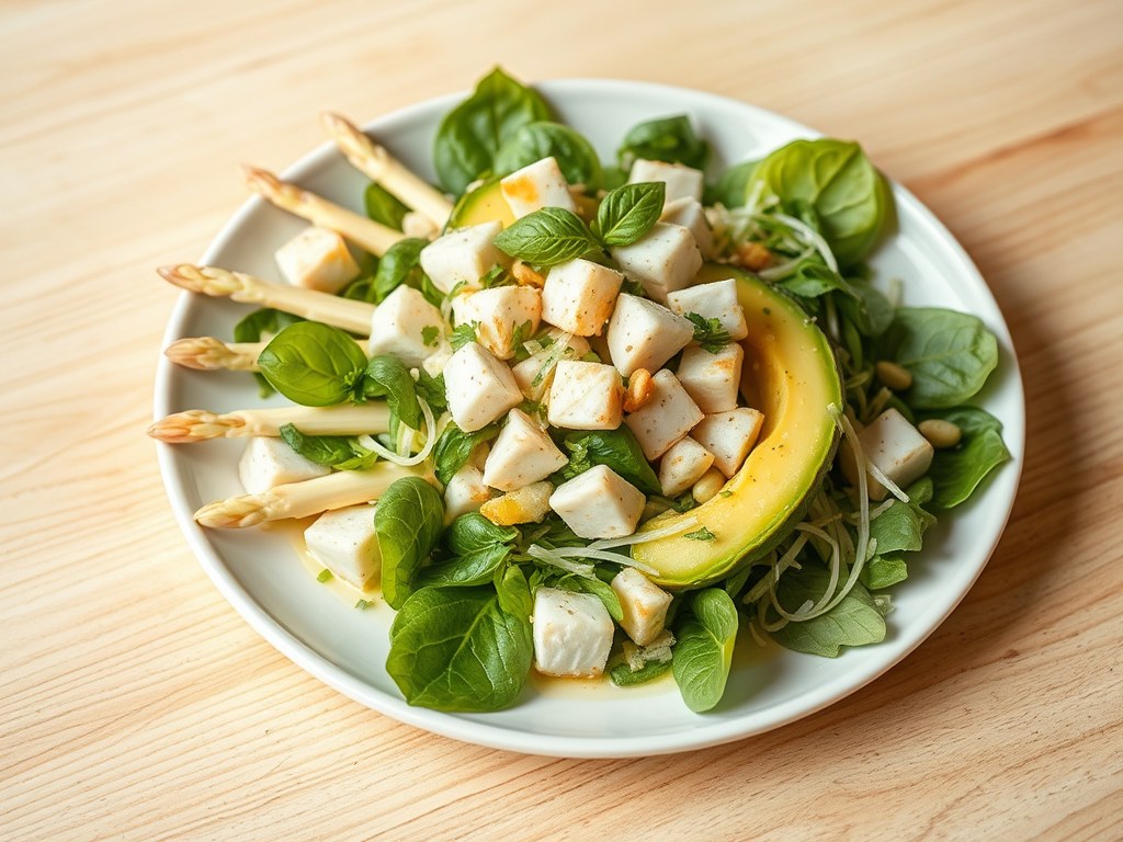 Salade van Krab – Asperge – Avocado, AI-gegenereerde illustratie