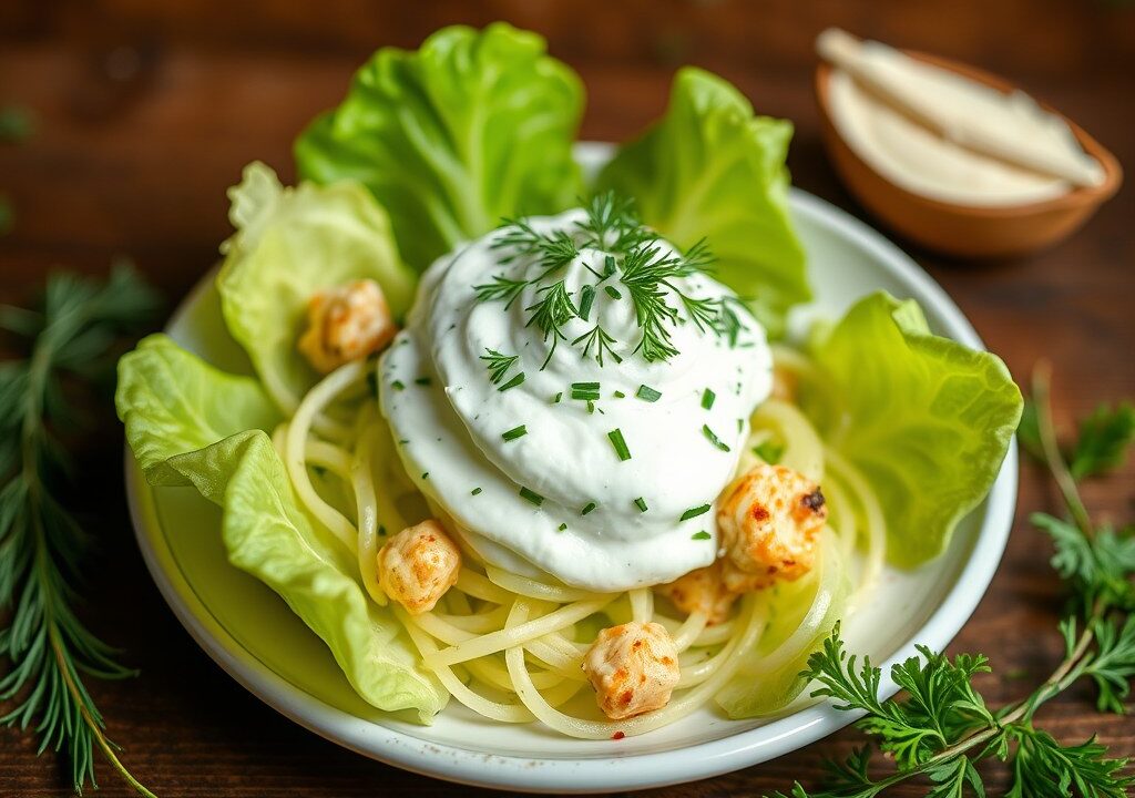 Salade van kreeft met champagnemousse, AI-gegenereerde illustratie