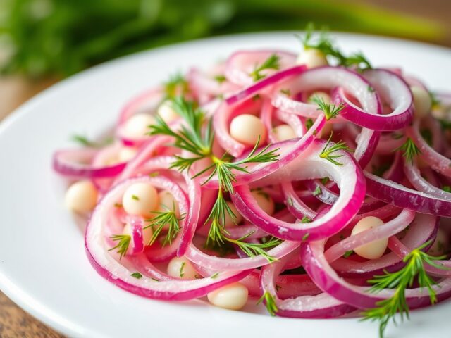 Salade van krieltjes, dille en rode uien — AI-gegenereerde illustratie
