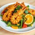 Salade van krokant gebakken langoustines