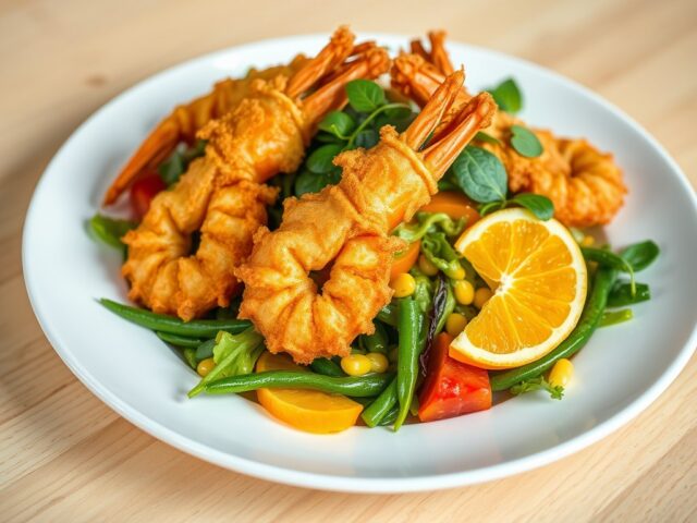 Salade van krokant gebakken langoustines