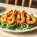 Salade van krokantgebakken gamba’s