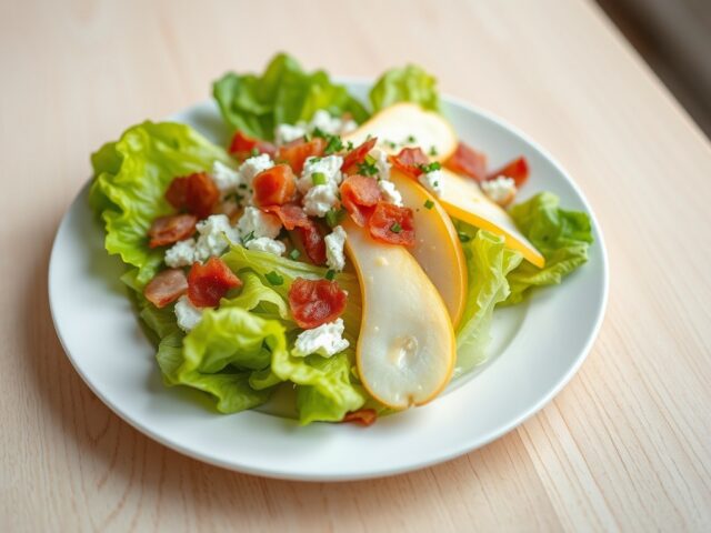 Salade van kropsla, peer en geitenkaas