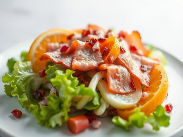 Salade van licht gerookte ossenhaas met sinaasappel — AI-gegenereerde illustratie