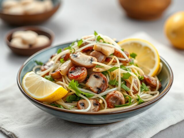 Salade van makreel,champignons en tauge