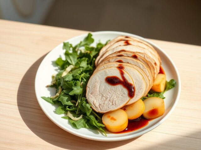 Salade van parelhoenfilet met portdressing