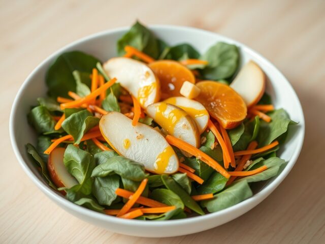 Salade van Peren en Spinazie en Worteltjes