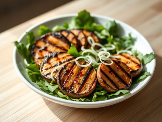 Salade van portobello met kruidige sojadressing