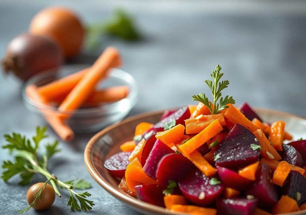 Salade van rode biet en wortel, AI-gegenereerde illustratie