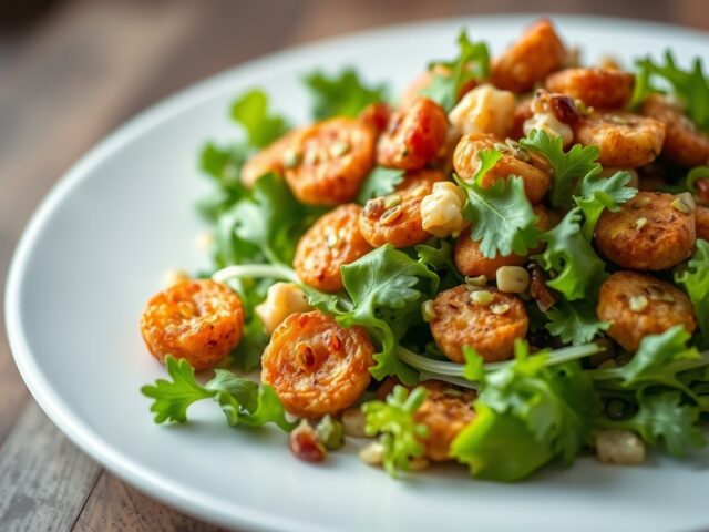 Salade van rosé gebakken varkenshaas — AI-gegenereerde illustratie
