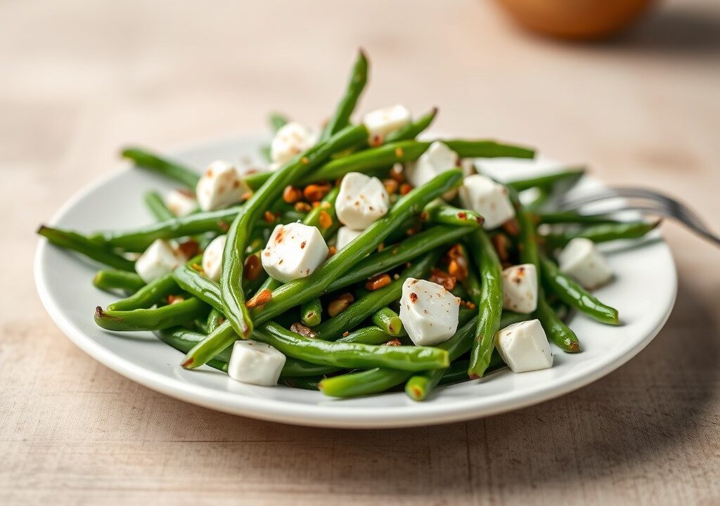 Salade van sperziebonen en roquefort (zie opm), AI-gegenereerde illustratie