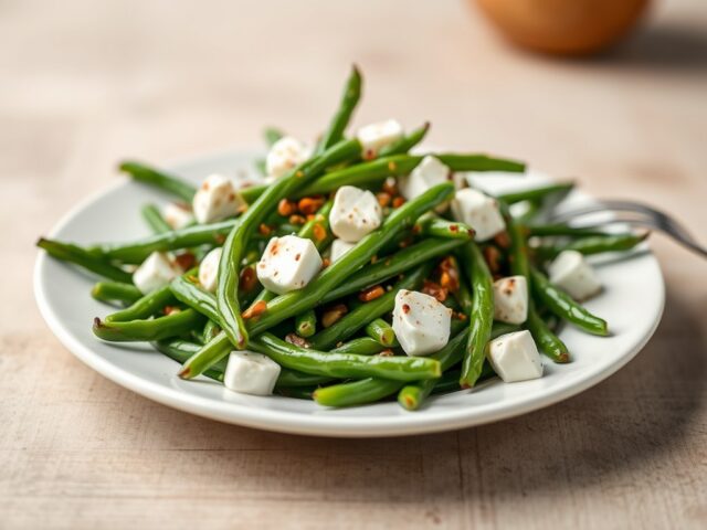 Salade van sperziebonen en roquefort (zie opm) — AI-gegenereerde illustratie