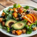 Salade van veldsla,avocado en rosbief
