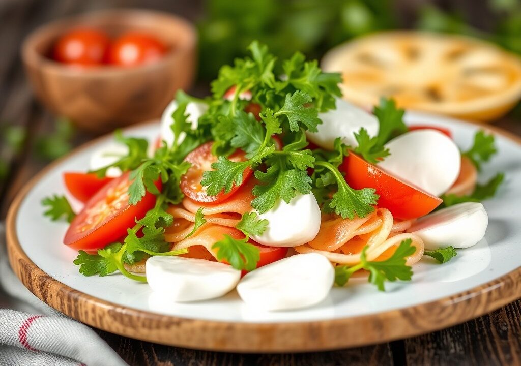 Salade van vijgen, parmaham en mozzarella — AI-gegenereerde illustratie