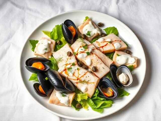 Salade van vis, mosselen en oesters