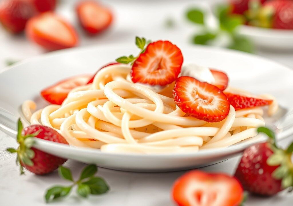 Salade van witte asperges met aardbeien, AI-gegenereerde illustratie