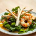 Salade van witte asperges met veldsla en scampi’s