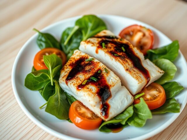 Salade van zeeduivel met vleesjus+jonge spinazie