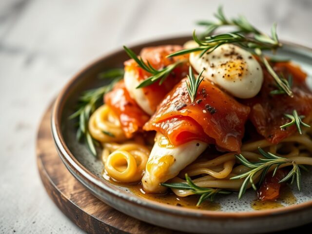 Saltimbocca en krieltjes met geurige rozemarijn — AI-gegenereerde illustratie
