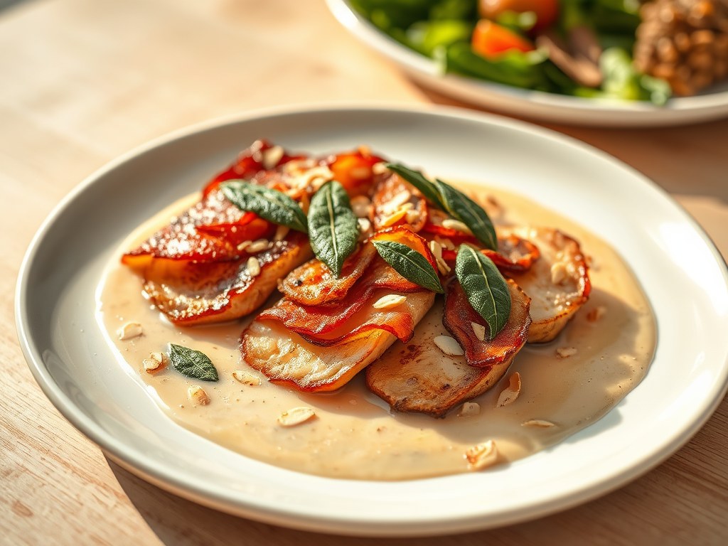 Saltimbocca met bacon en salie, AI-gegenereerde illustratie