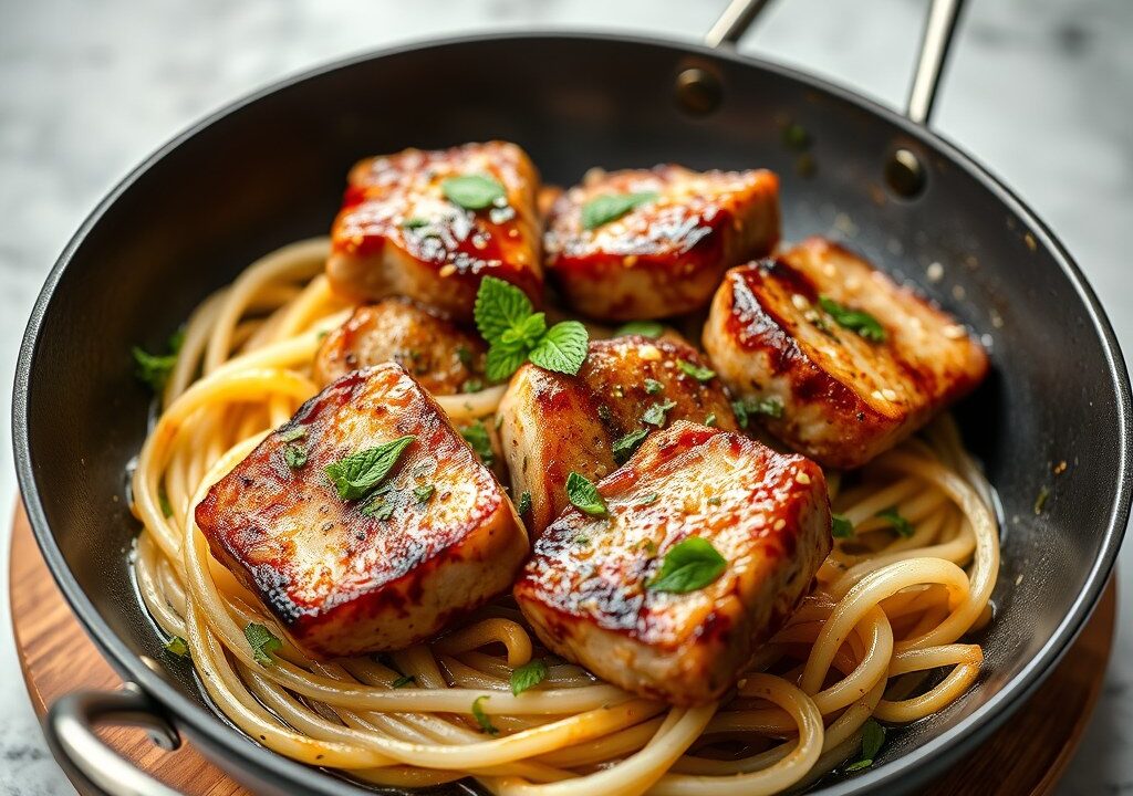Saltimbocca met muntsaus, AI-gegenereerde illustratie