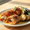 Saltimbocca: rolletjes van kalfsvlees met gedroogde ham en kaas