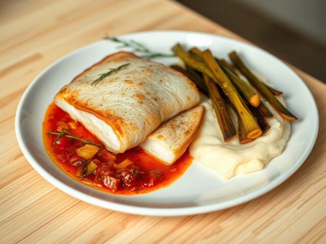 Saltimbocca van kabeljauw, Gandaham en tomatensaus