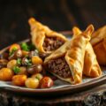 Samosa met rundvlees, gebakken krieltjes en champignons