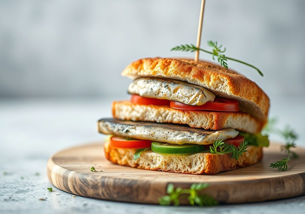 Sandwiches met makreel, AI-gegenereerde illustratie