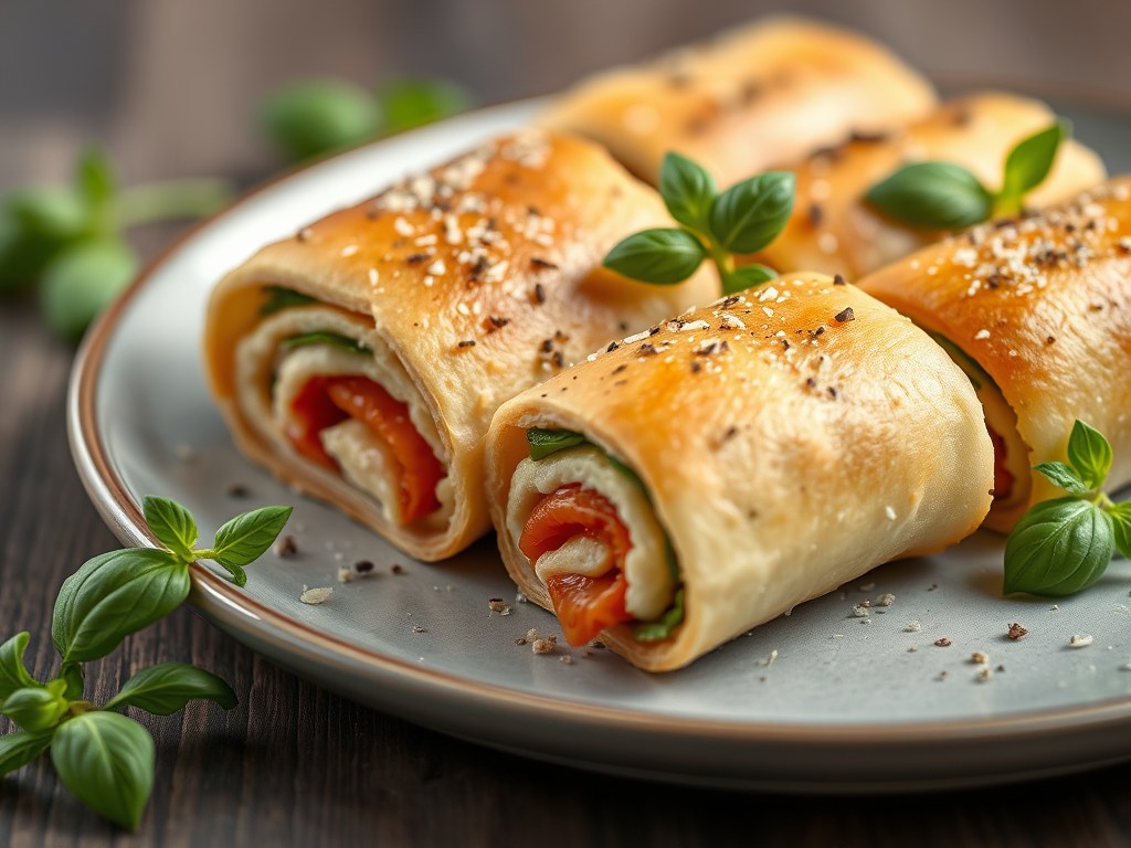 Sandwichrolletjes met ei en basilicum, AI-gegenereerde illustratie