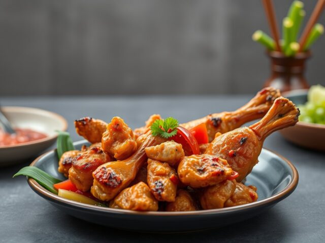 Saté Cancing Udang-Ayam Sambal Matah — AI-gegenereerde illustratie