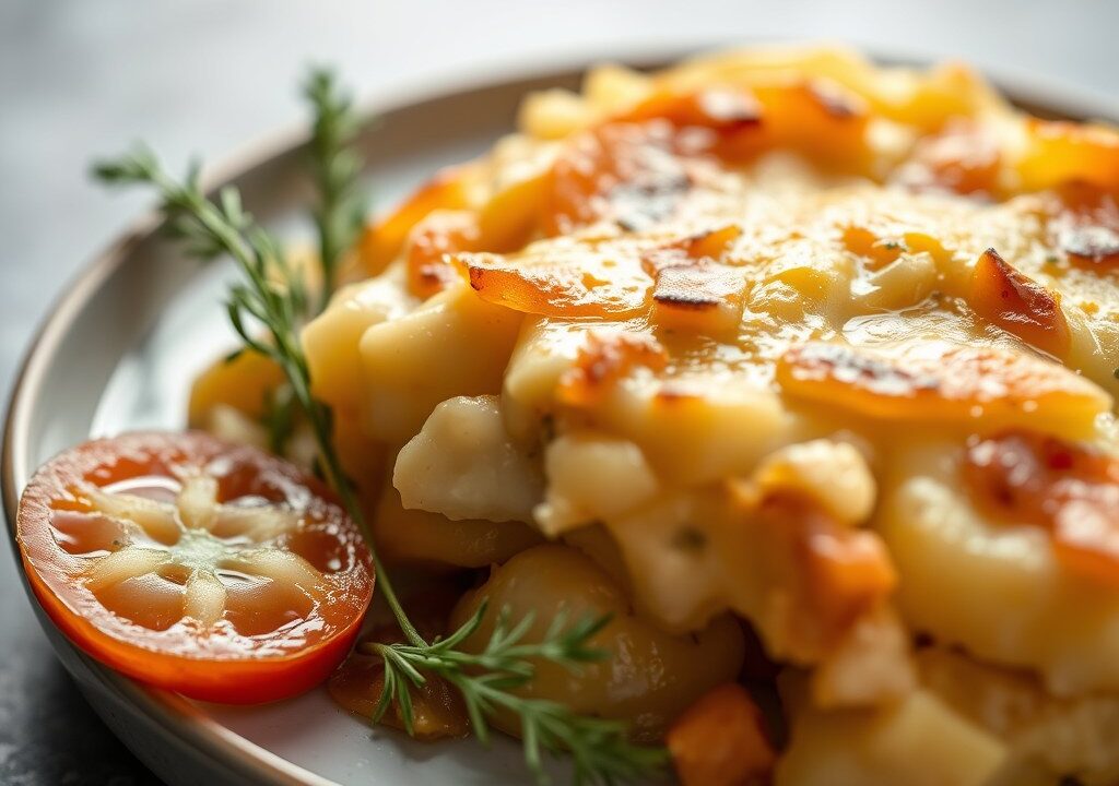 Scalloped potatoes with onions — AI-gegenereerde illustratie