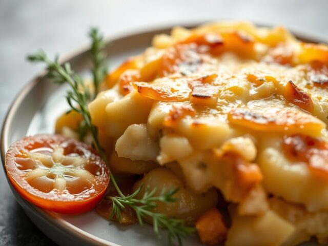 Scalloped potatoes with onions — AI-gegenereerde illustratie