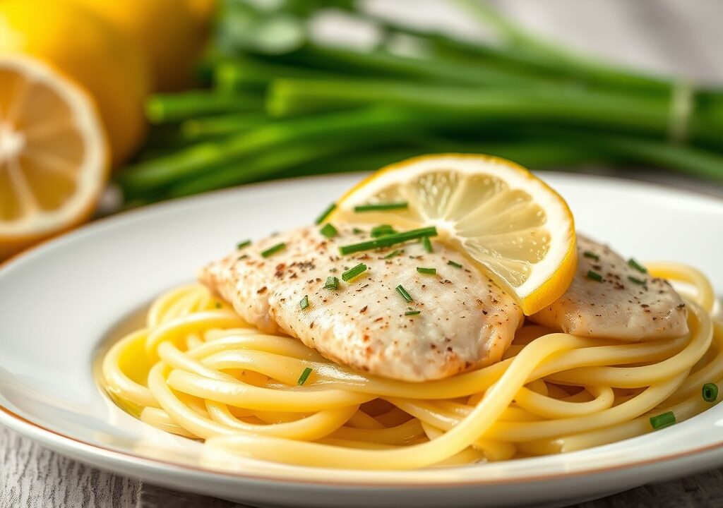 Scaloppine al limone e pappardelle, AI-gegenereerde illustratie