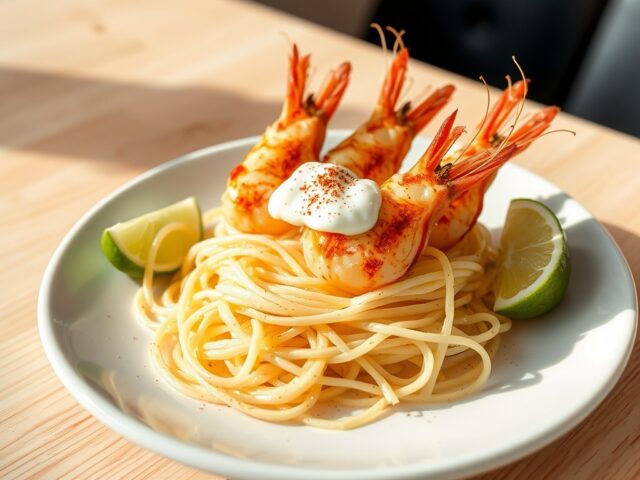 Scampi’s met aardappel-spaghetti