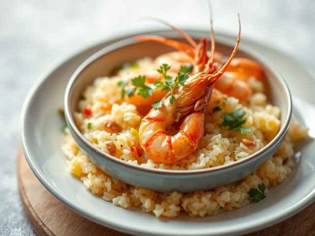 Scampi’s met chilipepertjes en saffraanrijst