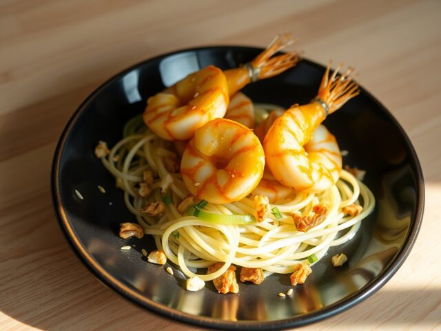 Scampi’s met jonge prei en gember