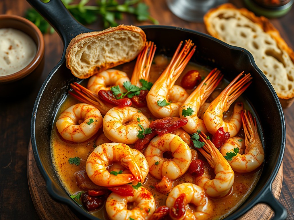 Scampi’s met knoflooksaus, AI-gegenereerde illustratie
