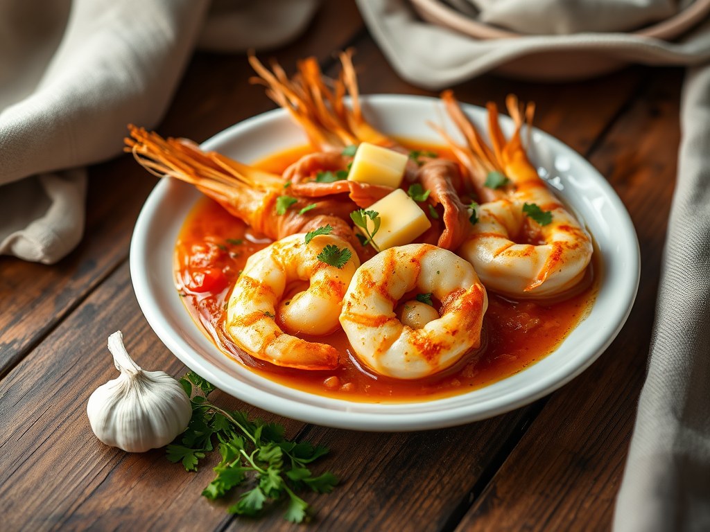 Scampi’s op zijn italiaans, AI-gegenereerde illustratie