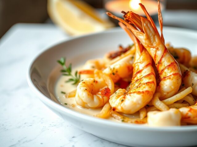scampi a la creme flambe — AI-gegenereerde illustratie