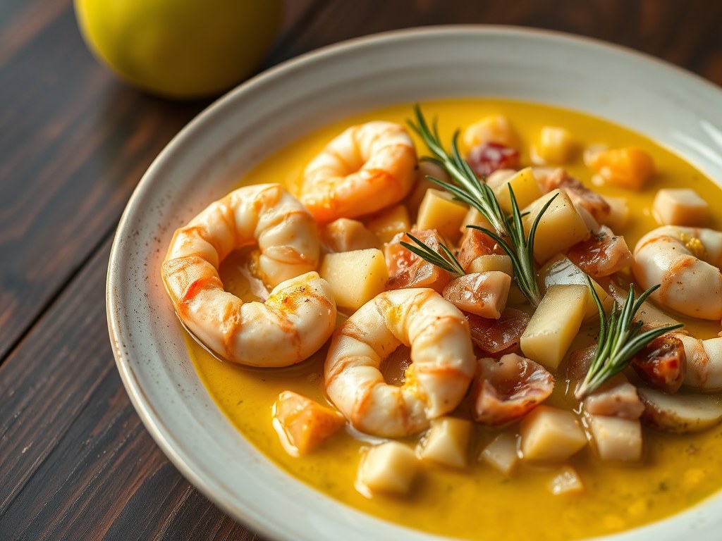 Scampi curry, AI-gegenereerde illustratie
