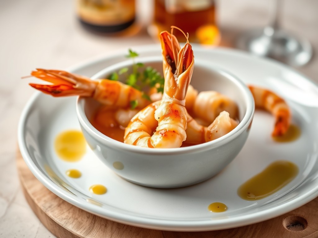 Scampi met cognac en whiskey, AI-gegenereerde illustratie