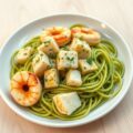 Scampi met zeeduivel en kerriesaus