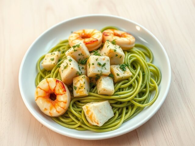 Scampi met zeeduivel en kerriesaus